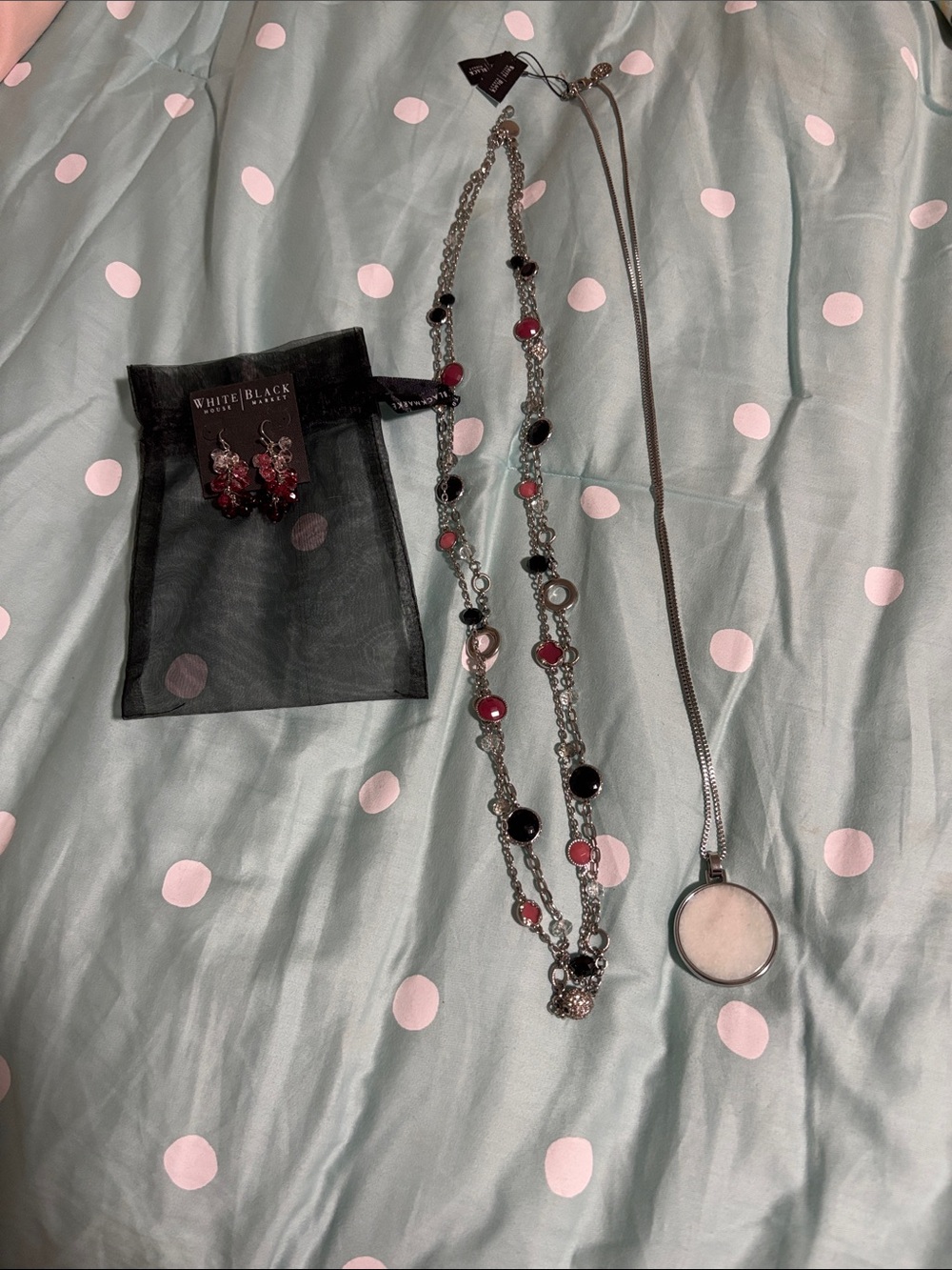 White House Black Market Pink and Black Multi-Chain Necklace Set with Pendant